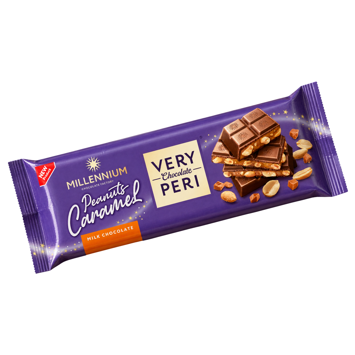 Tableta Millennium Very Peri Chocolate con Leche, Cacahuetes Tostados y Caramelizados